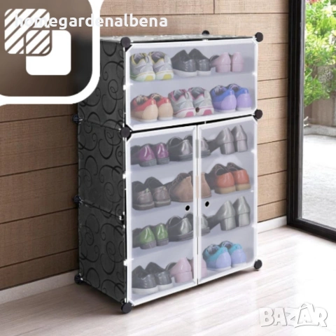 Черен модулен метален шкаф за обувки 95 см, 6 рафта, водоустойчива пластмаса, снимка 7 - Шкафове - 54142953