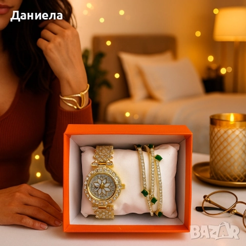 Дамски комплект – часовник + 3 твърди гривни;, снимка 2 - Подаръци за жени - 52014769