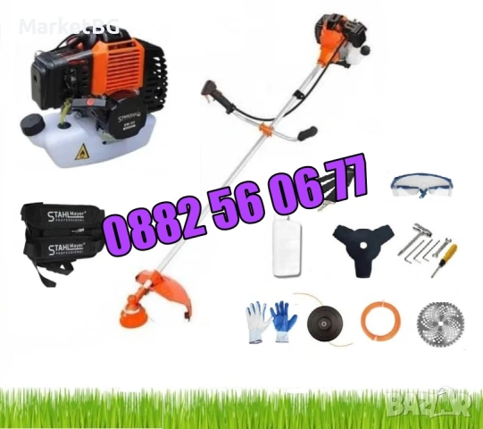 Четиритактов бензинов тример 74 куб., моторна косачка за трева + самар, снимка 3 - Градинска техника - 53249586