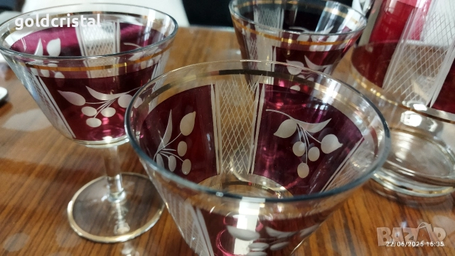 Стари стъклени чаши с кана , снимка 6 - Антикварни и старинни предмети - 52941359