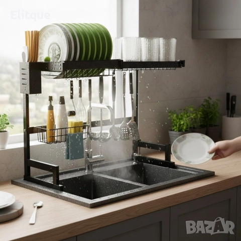 Двуетажен сушилник за съдове с поставка за дъска за рязане, снимка 9 - Други стоки за дома - 52844347