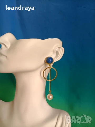 Обеци лазурит и перла, снимка 5 - Обеци - 44451443