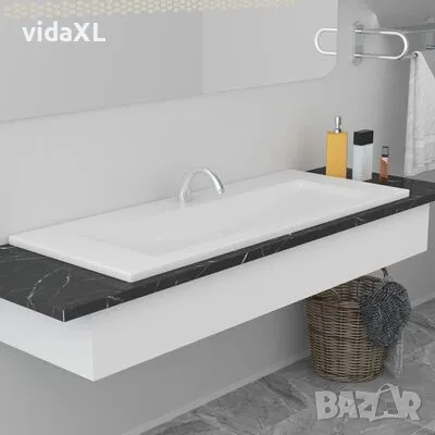 vidaXL Мивка за вграждане, 101x39,5x18,5 см, керамична, бяла（SKU:145064), снимка 2 - Мивки - 48447708