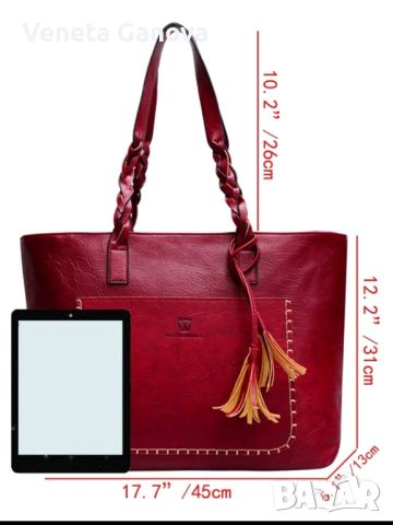Страхотна дамска чанта  от екокожа с две дръжкичервено с д, снимка 1 - Чанти - 45489936