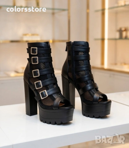 Летни боти на ток - черна кожа - NSA1 