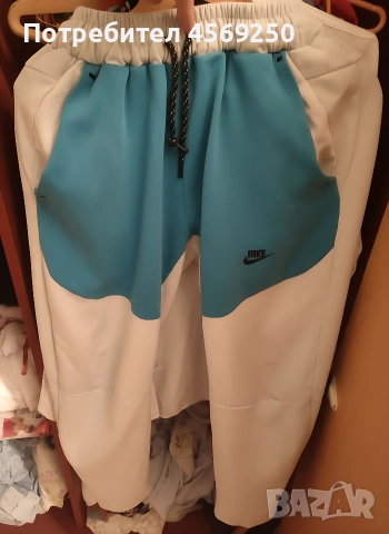 Заглавие: Оригинален Nike Tech Fleece Pants – Бял/Светлосин – Размер M – Като НОВ!