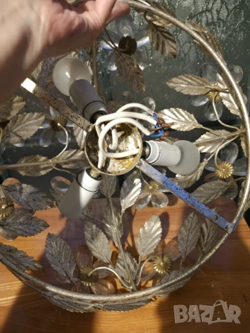 Арт Деко Ретро плафон желязо кристал, снимка 8 - Лампи за таван - 50992058