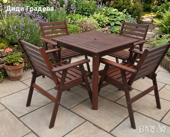 Градински комплект Tirora Muhler Meranti - 5 части, дърво