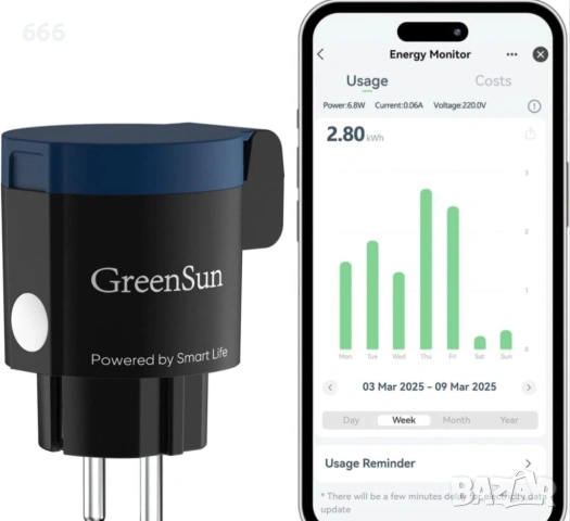 WiFi смарт контакт GreenSun IP44 16A като ново с измерване на консумация