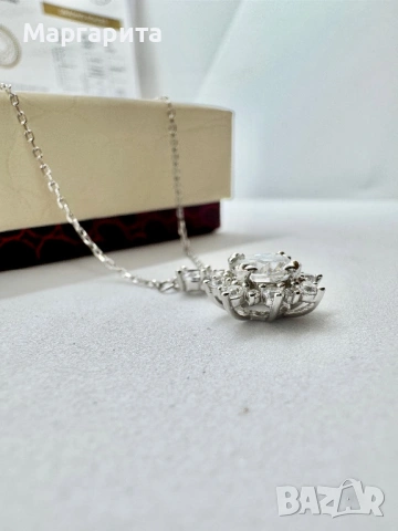 Сребърно колие с мойсанит (диамант)1 карат , снимка 11 - Колиета, медальони, синджири - 53785376