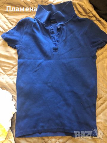 Синя памучна тениска Хс с с яка , снимка 1 - Тениски - 46389391