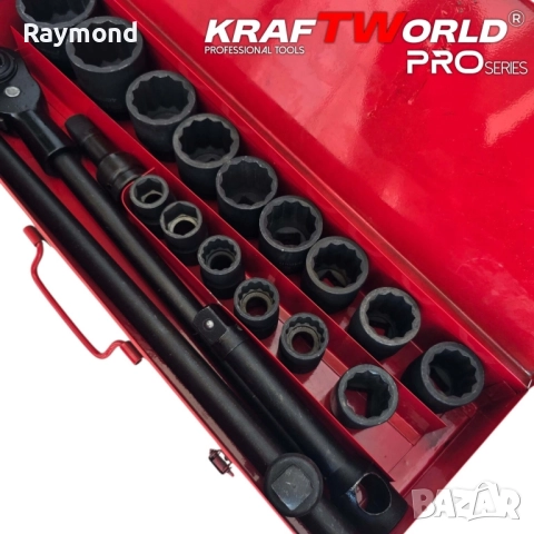 Гедоре 21 части с 12-стенни ударни вложки KraftWorld 3/4″ – професионален комплект за камиони, снимка 4 - Гедорета - 51465457