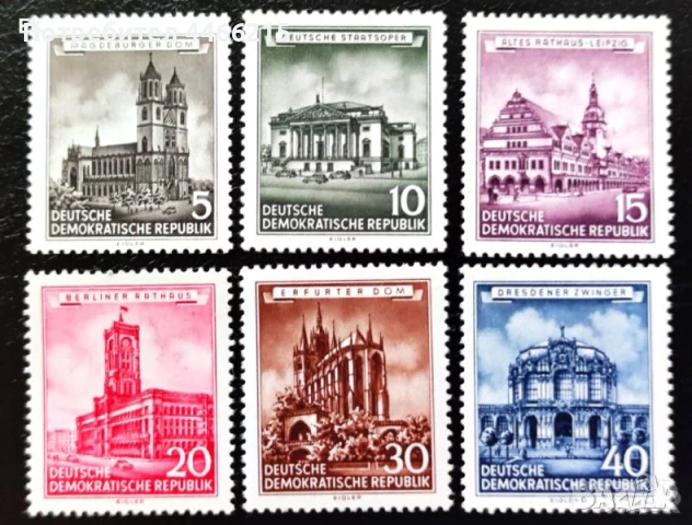 ГДР, 1955 г. - пълна серия чисти марки, архитектура, 1*52