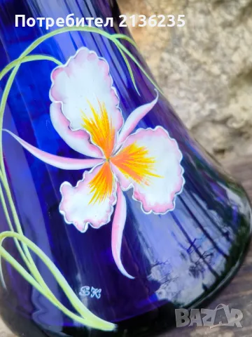 Кана /ваза в синьо ръчно рисувана, снимка 6 - Антикварни и старинни предмети - 50186006