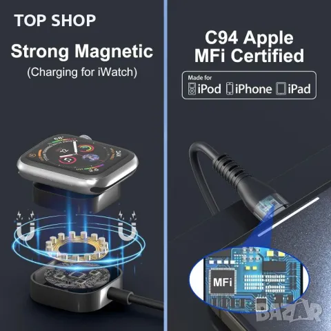 4 в 2 USB C/A прибиращ се кабел за бързо зареждане, 100 W, MFi сертифициран, снимка 7 - Друга електроника - 49693550