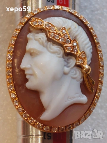 Уникален дамски златен пръстен,злато 18 карата,45 брилянта,и огромна камея, снимка 11 - Пръстени - 53840580