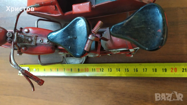 РЪЧНО ИЗРАБОТЕНА Колекционерска Метална играчка ОТ ЕДНО ВРЕМЕ мотоциклет с кош , снимка 9 - Колекции - 54032248