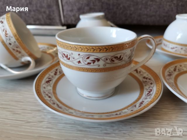Нов порцеланов сервиз за дълго кафе или чай с декор тип "шевица", снимка 2 - Сервизи - 45708218