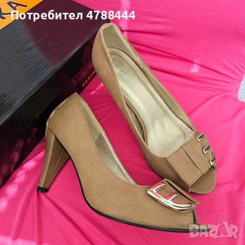 ЕЛЕГАНТНИ ДАМСКИ ОБУВКИ, 39 номер, с панделка и златна катарама. Високи 6 см ток. , снимка 2 - Маратонки - 54132360