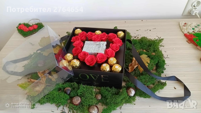 Подаръчна кутия със сапунени рози и бонбони, снимка 12 - Други - 52524787