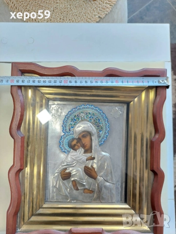 Руска домашна сребърна икона с емайл сребро /84/сребро,златна/, 4 450 €, снимка 2 - Икони - 52217877
