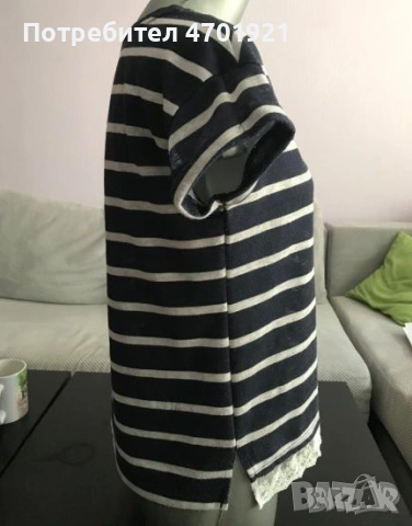 Тъмносиня дамска тениска на райе, снимка 4 - Тениски - 53216088