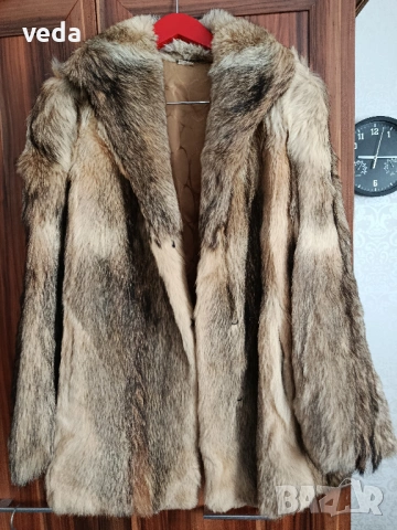 Винтидж кожено палто естествен косъм бежово размер М, снимка 2 - Палта, манта - 53673455