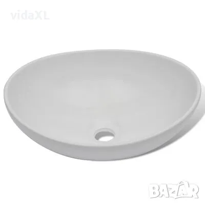 vidaXL Мивка за баня със смесител, керамична, овална, бяла(SKU:275497), снимка 2 - Мивки - 48503171