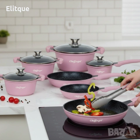 Комплект съдове за готвене Cheffinger от 10 части – тенджери и тигани, снимка 2 - Съдове за готвене - 53151040