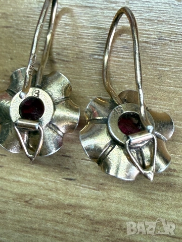 позлатени сребърни руски обеци с рубини, снимка 6 - Обеци - 53784762