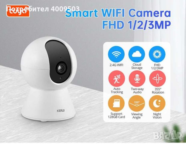 KERUI 1080P 3MP Tuya Smart Mini WiFi IP камера, снимка 2 - IP камери - 45197643