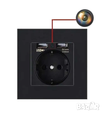 Шпионска камера Скрита камера захранващ черен контакт WiFi 2 USB порта 5V 2A, снимка 4 - IP камери - 52223960