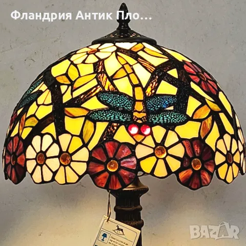 Настолна лампа в стил Тифани – модел „Водно конче с цветя“, снимка 2 - Настолни лампи - 49621589