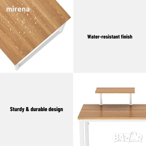 Компютърно бюро с рафтове за съхранение, дървено и метално дъбово бяло, снимка 4 - Бюра - 53238637