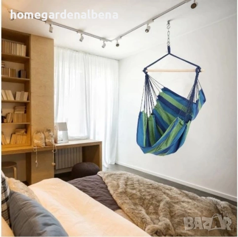 Хамак стол 2в1 с въжета и дървена пръчка – до 150 кг, градина, тераса, веранда – ПРОМОЦИЯ, снимка 6 - Градински мебели, декорация  - 54108988