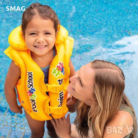Помощна детска жилетка за обучение по плуване надуваема жълта 50х47см (3-6 години18-30кг) - INTEX, снимка 1 - Водни спортове - 46238645
