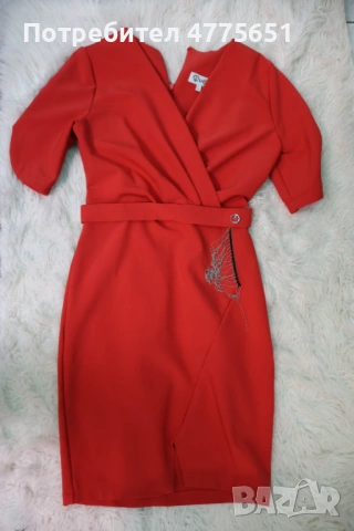 Червена елегантна рокля, S размер, снимка 2 - Рокли - 53952624