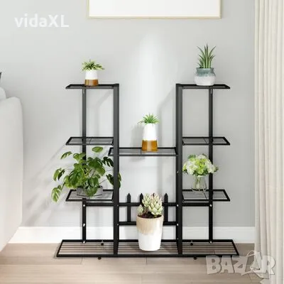 vidaXL Стойка за цветя, 94,5x25x89 см, черна, желязо（SKU:343119）, снимка 2 - Други - 48648012