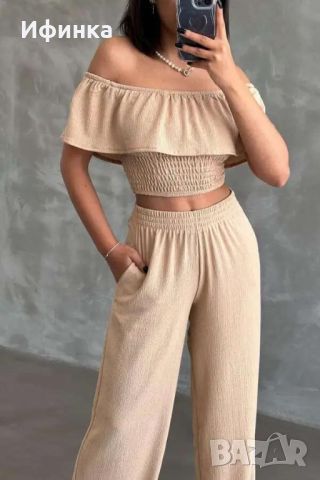 Модерен дамски комплект панталон и блуза, снимка 3 - Комплекти - 45402978