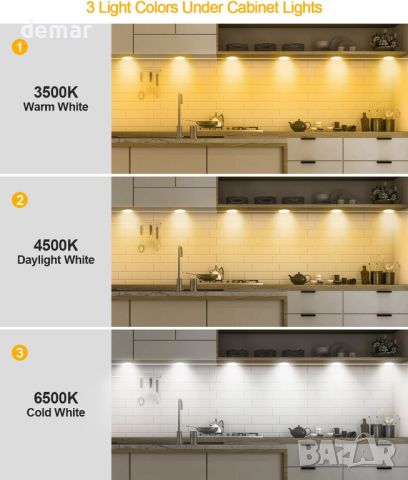 MORIACC Вътрешно LED осветление за кухня, под шкаф, под плот, за гардероб, с таймер, 6 бр., снимка 5 - Лед осветление - 45099716