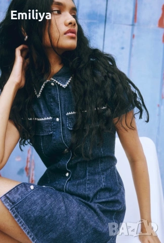 Дънкова рокля с камъни H&M, снимка 2 - Рокли - 53732083