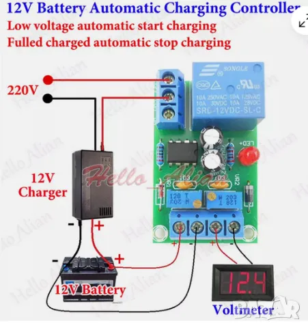платка следяща зареждането на оловен акумулатор към зарядно по зададени парамтри =7лв , снимка 2 - Друга електроника - 48753973