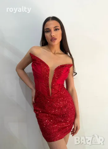 Стилна червена дамска рокля , снимка 2 - Рокли - 50267927