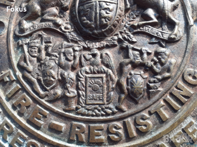 Страхотна стара бронзова английска емблема от пожарна - пожарникарска, снимка 3 - Антикварни и старинни предмети - 44959411