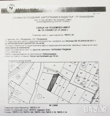Парцели с одобрени проекти за къщи,с.Црънча,Пазарджик