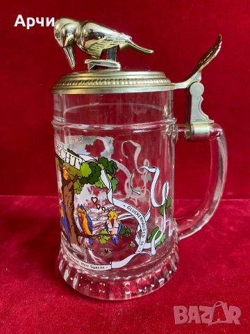 Немска стъклена халба за бира, снимка 6 - Чаши - 53940425