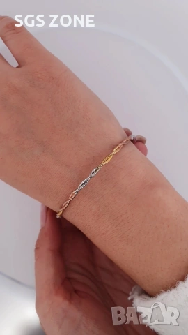 Нежна сребърна гривна от Италия с позлата и родиево покритие, снимка 4 - Гривни - 53095669