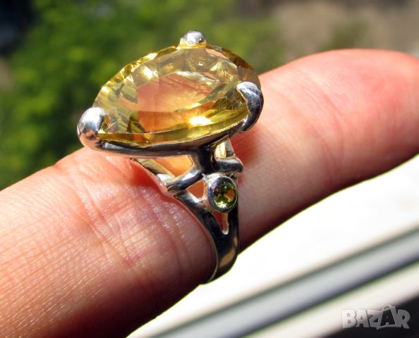 925 сребърен пръстен с лимонов кварц 17x12мм, тегло 6.3гр., снимка 3 - Пръстени - 46388452