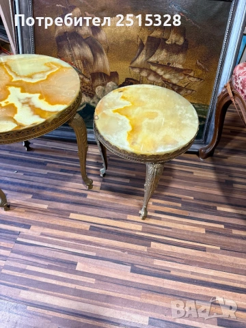 Антикварен комплект 3 ониксови масички с месинг , снимка 4 - Антикварни и старинни предмети - 53679562