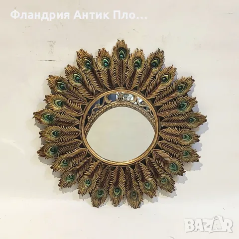 Кръгло декоративно огледало с паунови пера, снимка 2 - Огледала - 49648763
